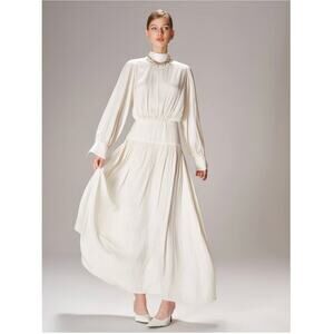 NWT Women's Off-White Commense High Neck Long-Sleeve Maxi Dress Sz L